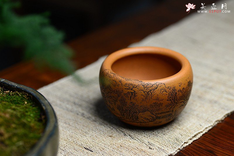 紫砂壶图片：精刻山水之钵 笔洗 把玩精品 有宋朝高远之气~ - 美壶网