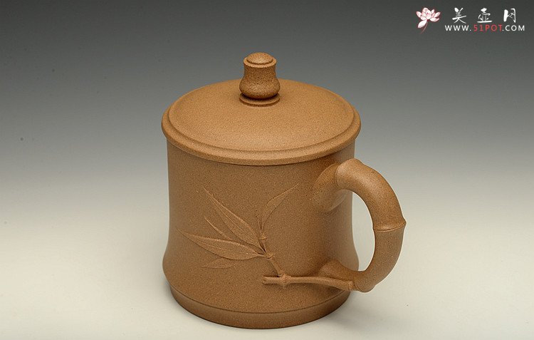 紫砂壶图片：美壶特惠 黄龙山原矿段泥  高温竹节盖杯 - 美壶网
