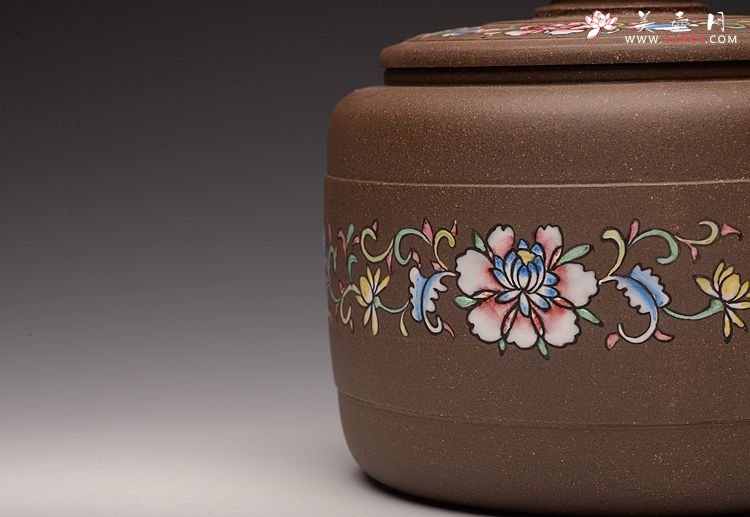紫砂壶图片：美壶定做 精品粉彩茶叶罐 浑厚大气 古朴之风 - 美壶网
