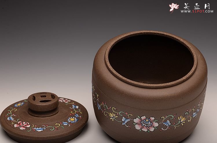 紫砂壶图片：美壶定做 精品粉彩茶叶罐 浑厚大气 古朴之风 - 美壶网