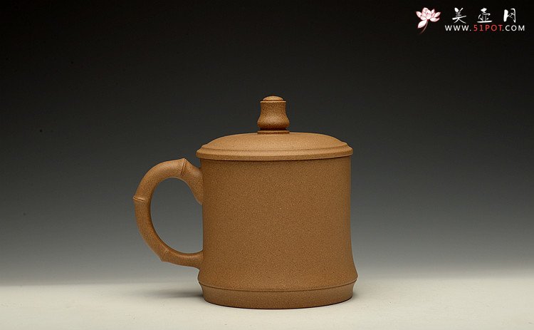 紫砂壶图片：美壶特惠 黄龙山原矿段泥  高温竹节盖杯 - 美壶网