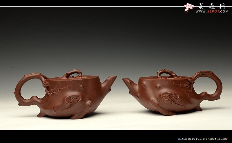 紫砂壶图片：单志萍双色作品 全手精品花器 喜上眉梢 立体梅花 - 美壶网