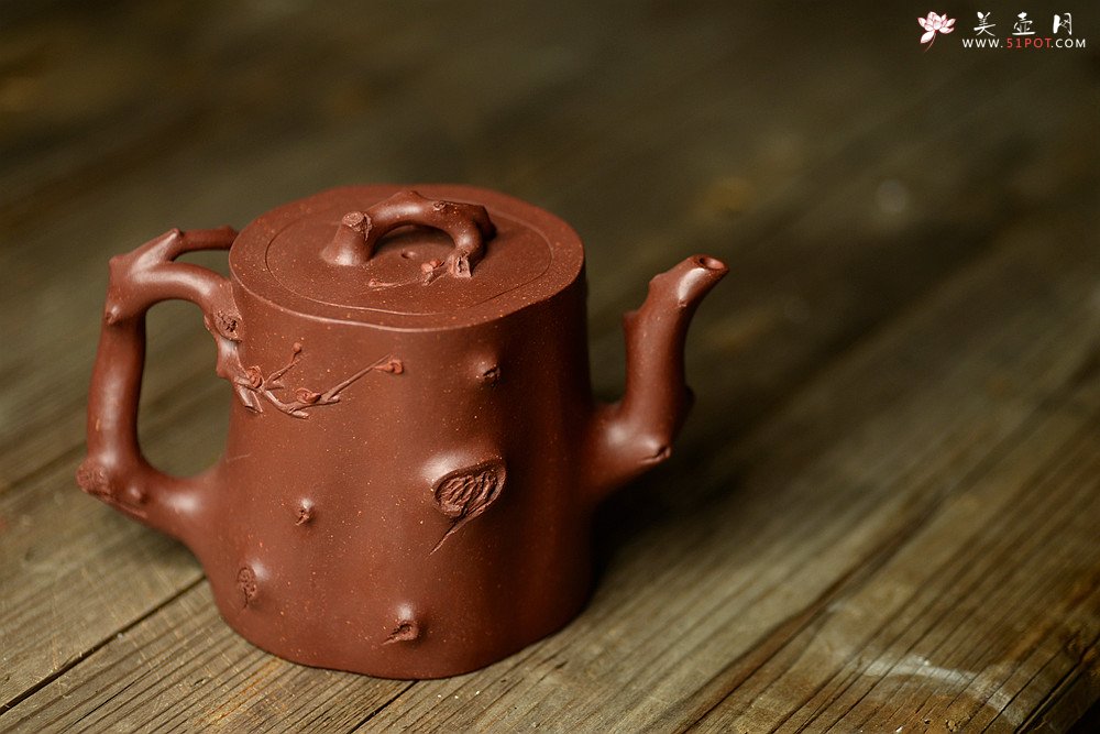 紫砂壶图片：单志萍最新力作 雄厚之风 优雅之作 精品全手红梅争艳 - 美壶网