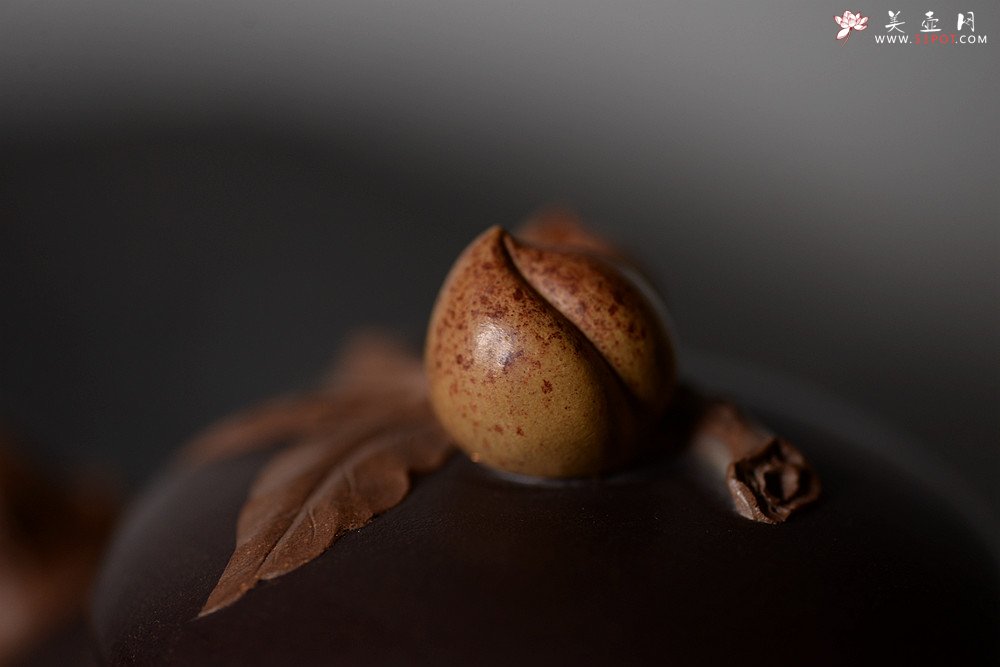 紫砂壶图片：原创作品 孙伟强张新亚合作 寿桃 饱满大气 贴叶精湛 - 美壶网