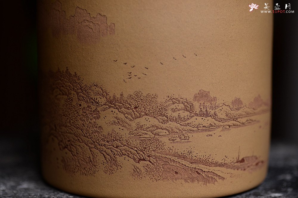 紫砂壶图片：李彦雄老师获奖作品一 山水笔筒 - 美壶网