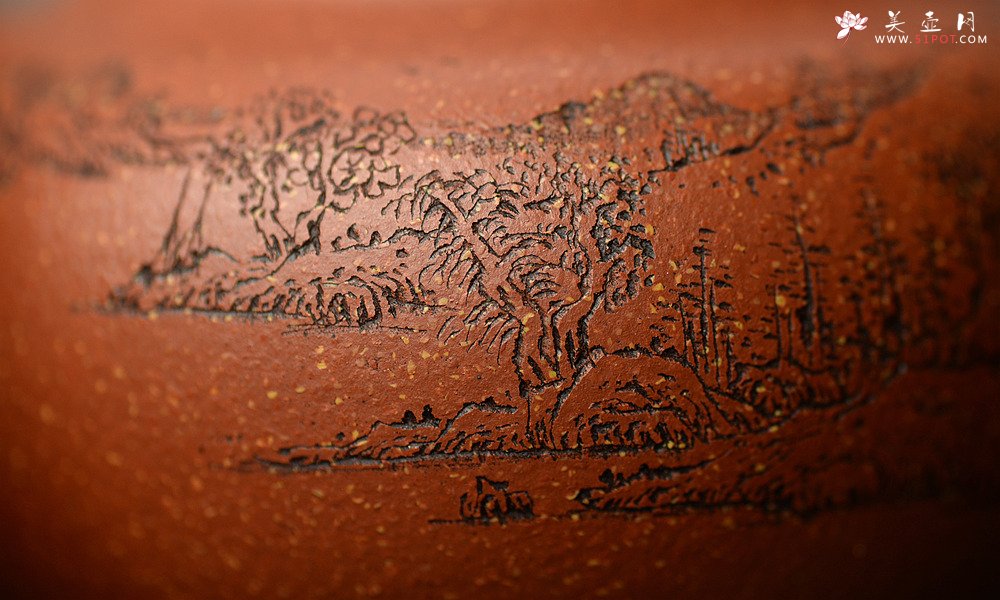 紫砂壶图片：传统实用 山水莲子 优质降坡泥 - 美壶网