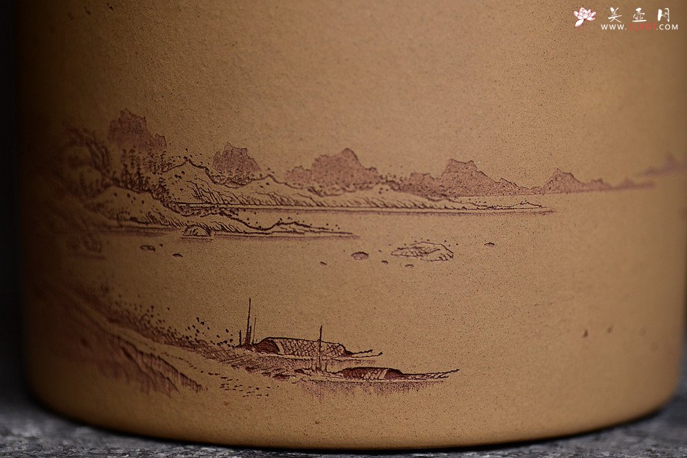 紫砂壶图片：李彦雄老师获奖作品一 山水笔筒 - 美壶网
