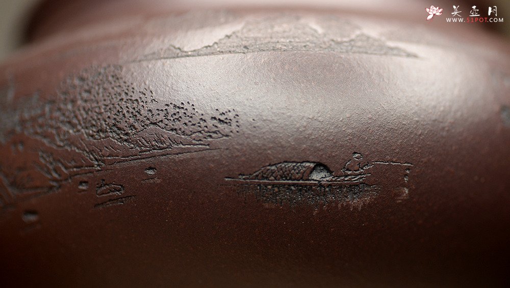 紫砂壶图片：稳重大气 大仿古 通转山水 原矿老紫泥 - 美壶网