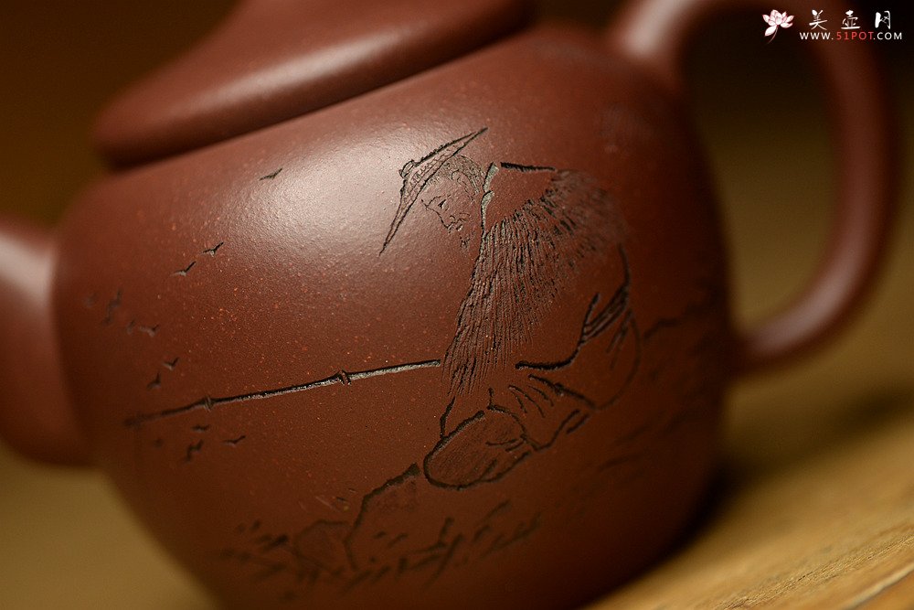 紫砂壶图片：一蓑烟雨钓鱼归 渔悦 张听刚精心装饰 - 美壶网