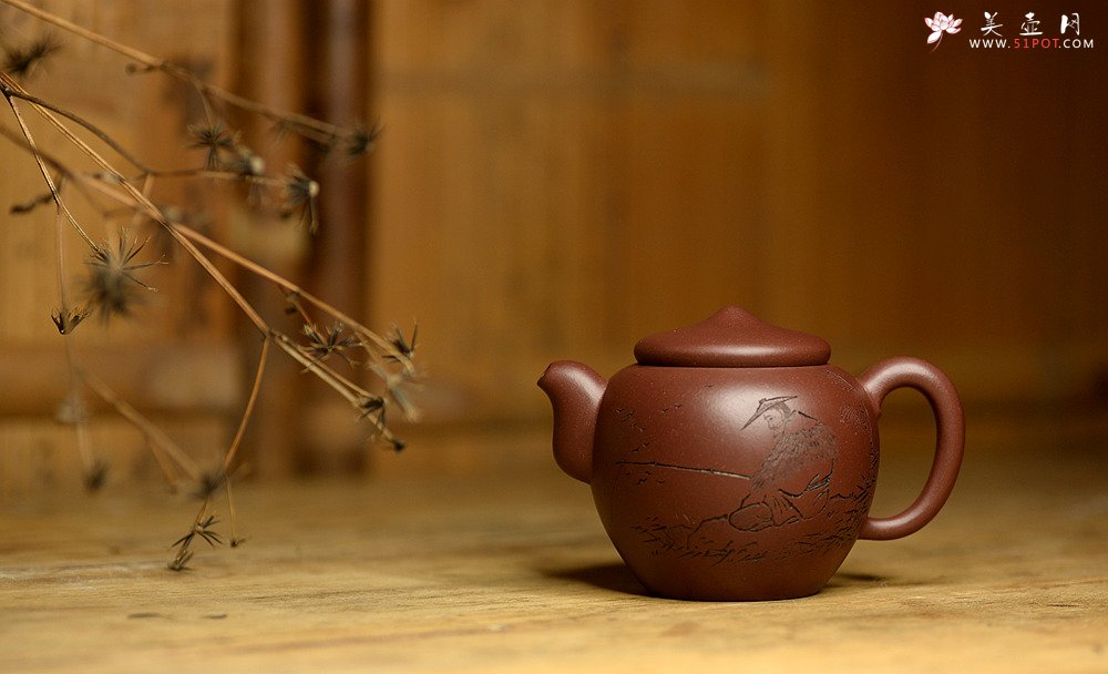 紫砂壶图片：一蓑烟雨钓鱼归 渔悦 张听刚精心装饰 - 美壶网