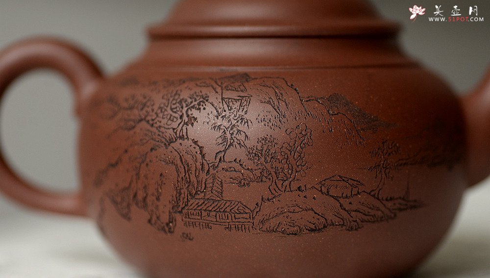 紫砂壶图片：山水清韵 明月照庐 德福  - 美壶网