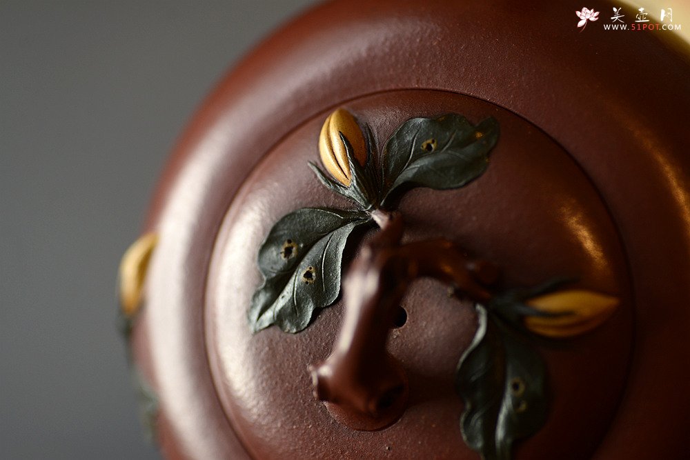 紫砂壶图片：贴叶精彩 细品 传统花货 花语喜悦 栀子花开 原创作品 孙伟强张新亚合作 - 美壶网