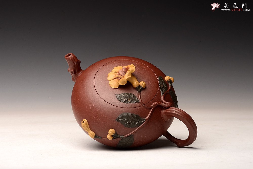 紫砂壶图片：飘逸立体 细品 传统花货功力 花语敬佩、声誉 凌霄花 原创作品  - 美壶网