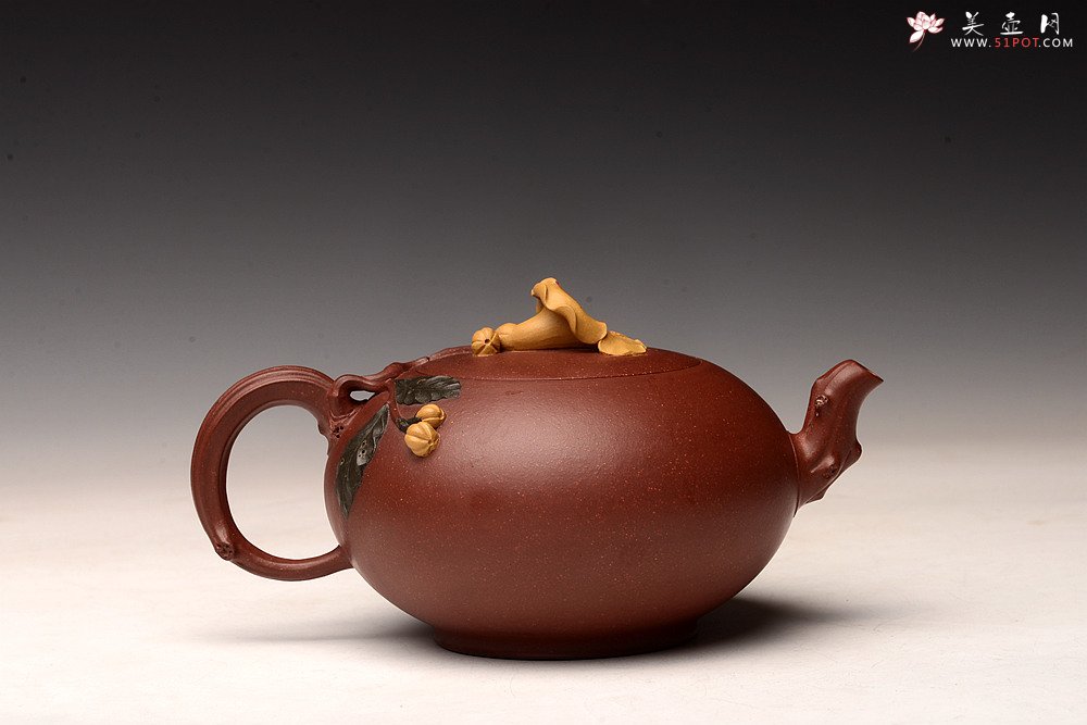 紫砂壶图片：飘逸立体 细品 传统花货功力 花语敬佩、声誉 凌霄花 原创作品  - 美壶网