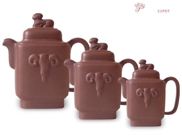 紫砂壶图片：三羊开泰组壶 - 美壶网