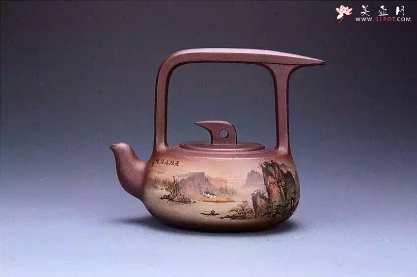 紫砂壶图片：山水祥鸽提梁 - 美壶网