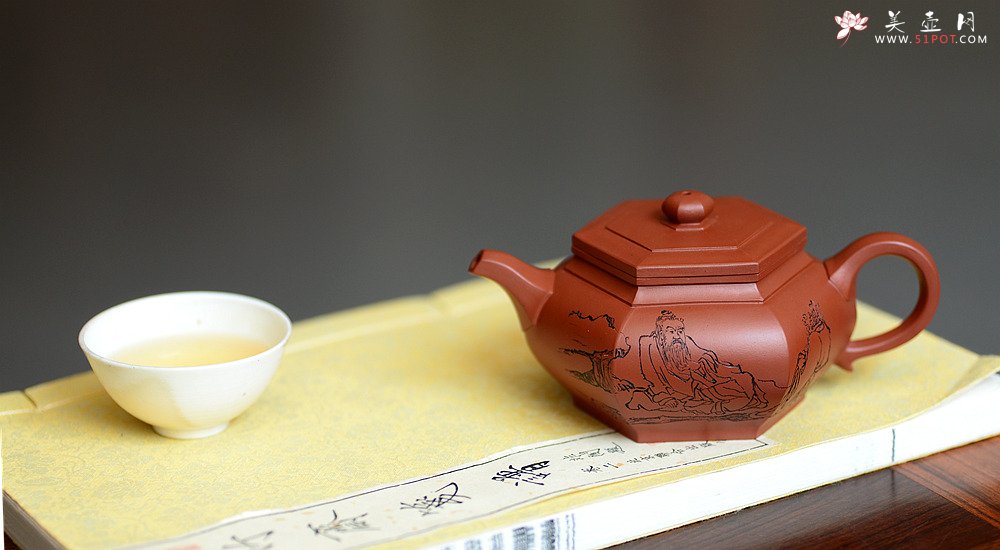紫砂壶图片：线条流畅 棱角分明 全手镶片 大彬六方 - 美壶网