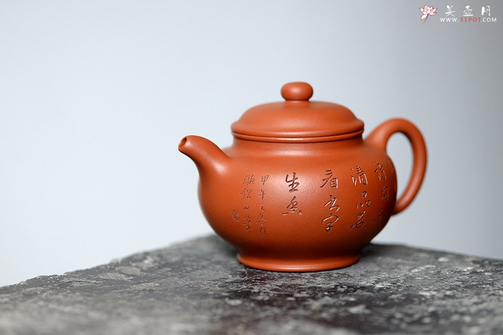 紫砂壶图片：张听刚装饰 刀法老辣 饱满周正 全手掇只 优质朱泥 - 美壶网