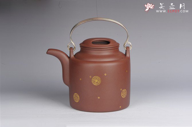 紫砂壶图片：描金皮球花3号洋桶壶 - 美壶网