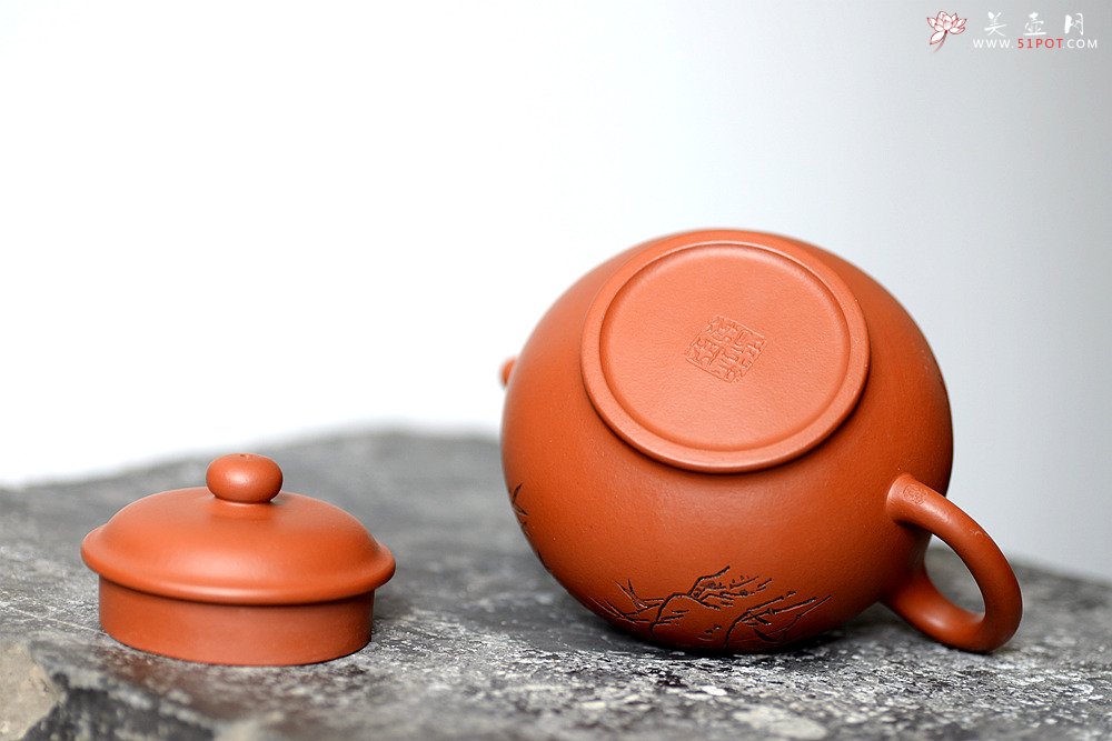 紫砂壶图片：张听刚装饰 刀法老辣 饱满周正 全手掇只 优质朱泥 - 美壶网