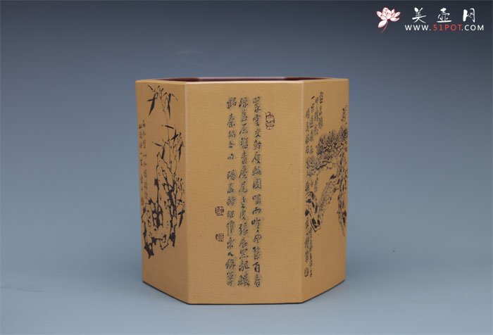 紫砂壶图片：六方笔筒之二 - 美壶网