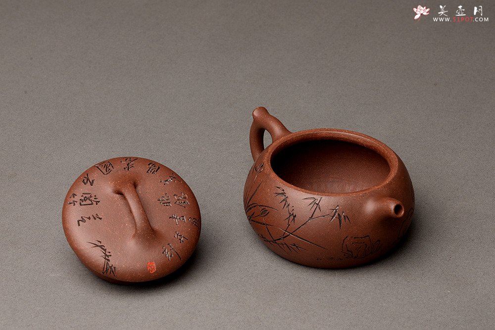 紫砂壶图片：张听刚精心装饰 大口实用 全手融古 - 美壶网