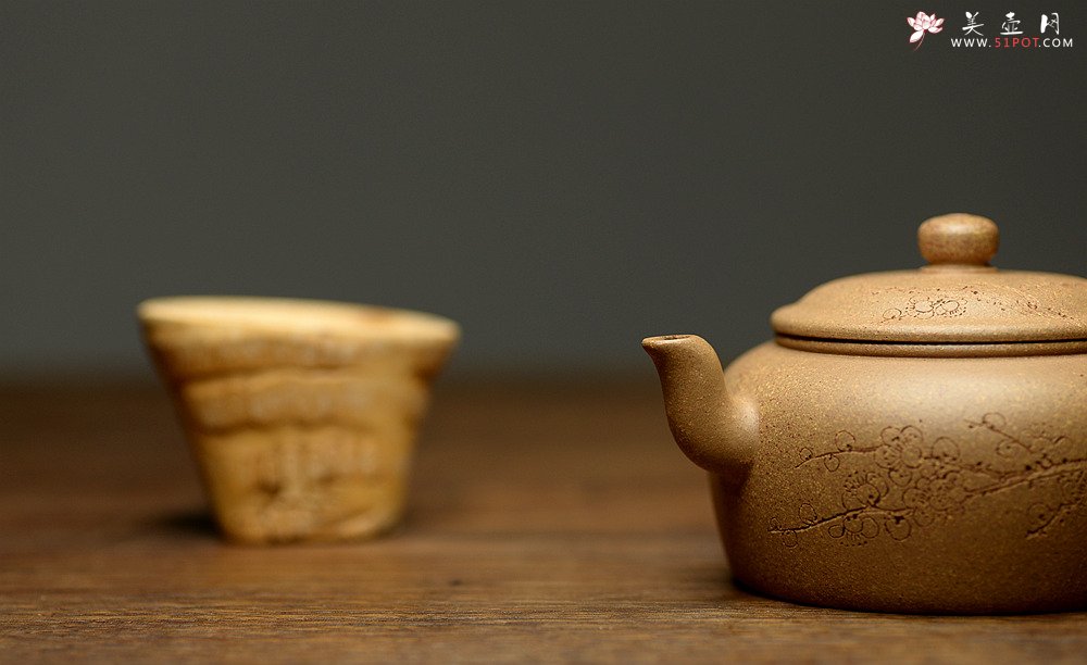 紫砂壶图片：国助工唐文新作 五彩段泥隐乐壶  端庄秀气 助工袁德波装饰 - 美壶网