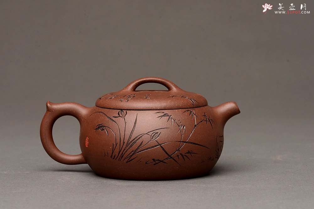 紫砂壶图片：张听刚精心装饰 大口实用 全手融古 - 美壶网
