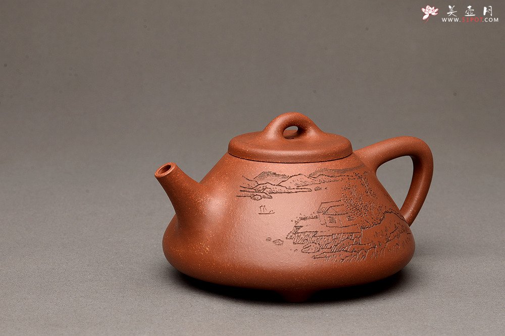 紫砂壶图片：张听刚装饰 精品紫泥调砂 周斌全手子冶石瓢 精工 - 美壶网
