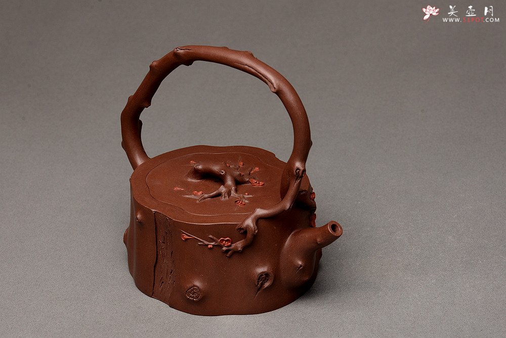 紫砂壶图片：单志萍老师新品 精品全手提梁梅桩 难度大 立体梅花~精神喜庆 - 美壶网