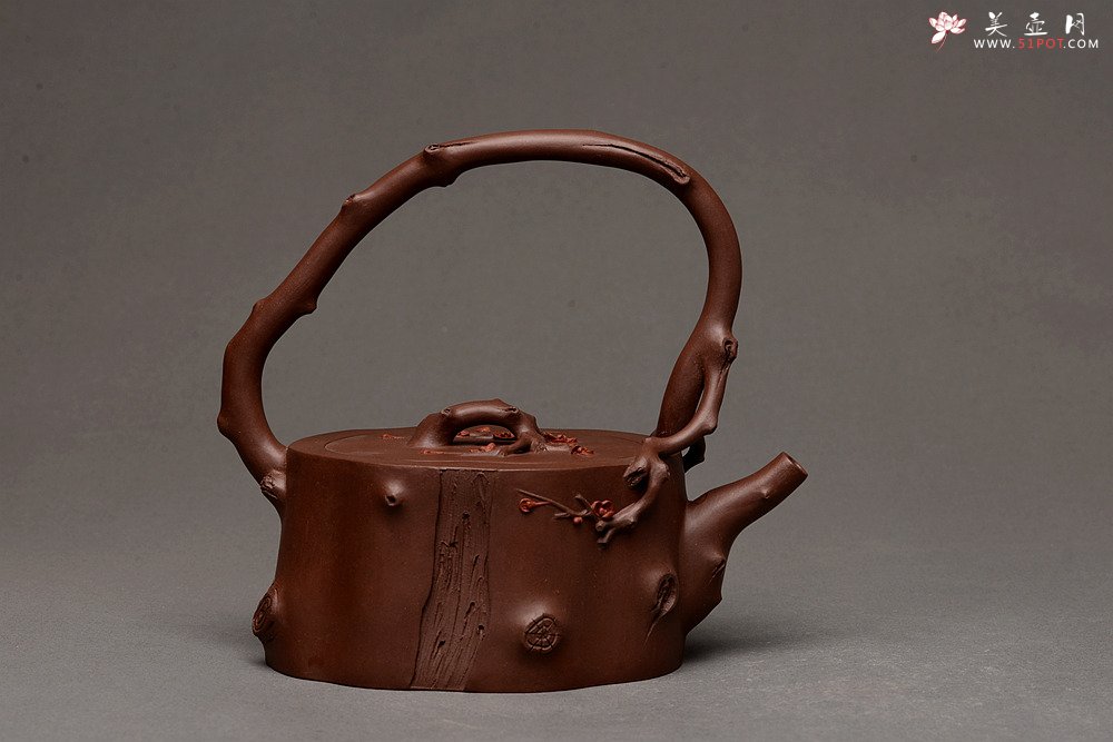 紫砂壶图片：单志萍老师新品 精品全手提梁梅桩 难度大 立体梅花~精神喜庆 - 美壶网