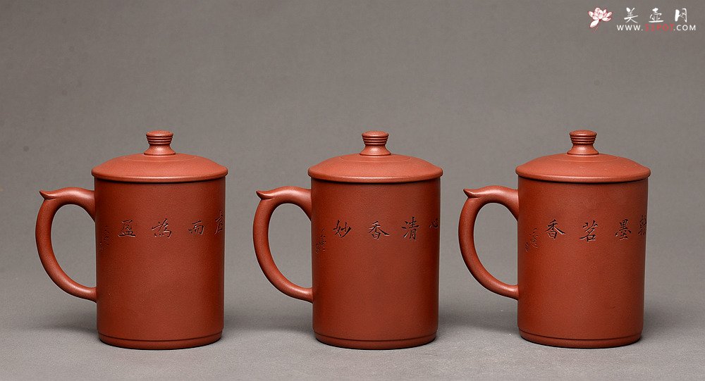 紫砂壶图片：格调雅玩 陆轶舟老师精刻~梅 兰 竹 好料盖杯  - 美壶网