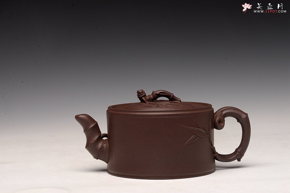 紫砂壶图片：顾正芳丙申春作品 温文尔雅  贴叶精湛 全手竹段  - 美壶网