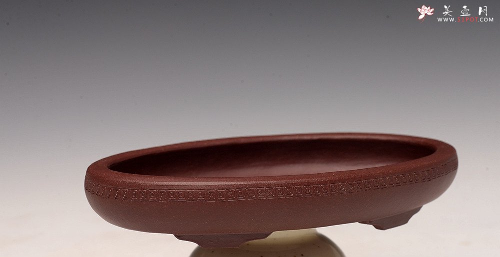 紫砂壶图片：张秋平 菖蒲腰圆小盆 微型盆 全手制作 14*8.5*2.5cm - 美壶网