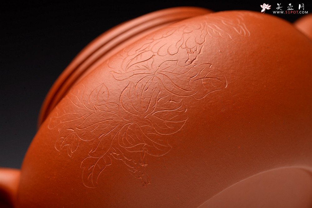 紫砂壶图片：敦厚耐品  大莲子 精品朱泥 传统实用器型 知秋双刀装饰 - 美壶网