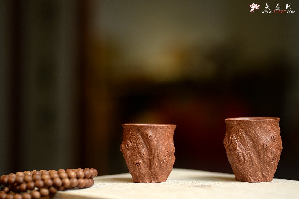 紫砂壶图片：美壶定制 精品全手树桩杯  优质降坡泥 文气把玩 - 美壶网