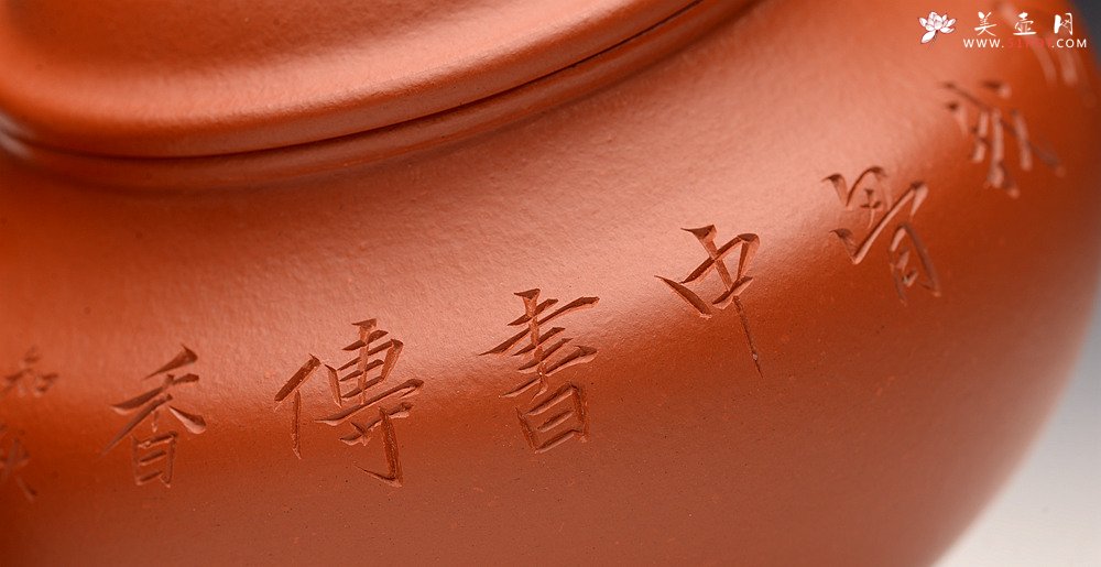 紫砂壶图片：敦厚耐品  大莲子 精品朱泥 传统实用器型 知秋双刀装饰 - 美壶网