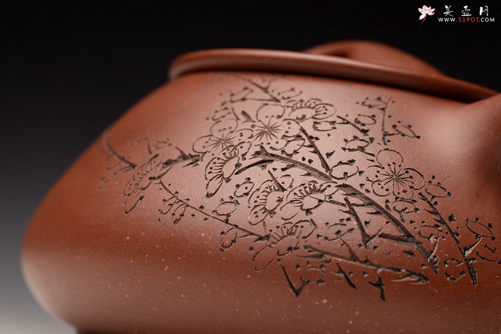 紫砂壶图片：吴杰全手新作 气势饱满 陆轶舟装饰 双刀老辣 精致耐品~ 梅花满瓢 致敬景舟 - 美壶网