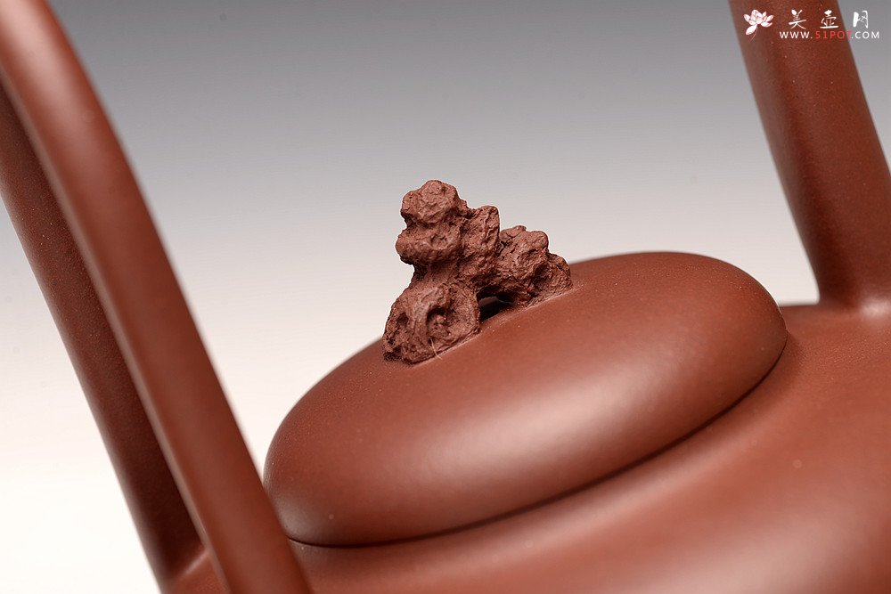 紫砂壶图片：储俊伟丙申夏全手精品 大气磅礴 四号井底槽青 摹古太湖石提梁 - 美壶网