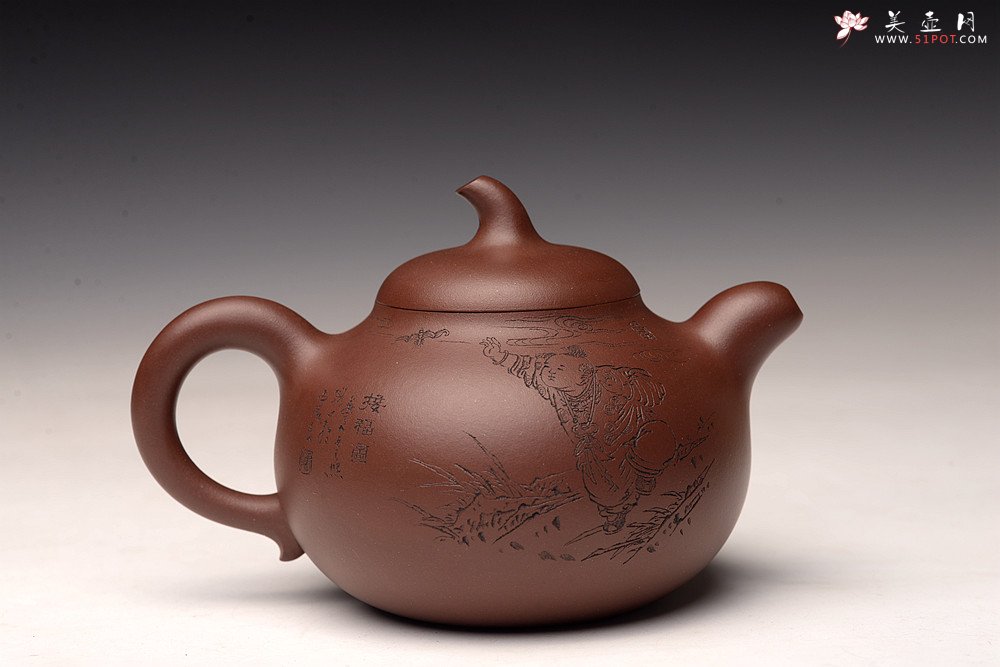 紫砂壶图片：张云熙精品之作 富有逸趣 传统器形 饱满可人 童子接福 茄瓜 - 美壶网