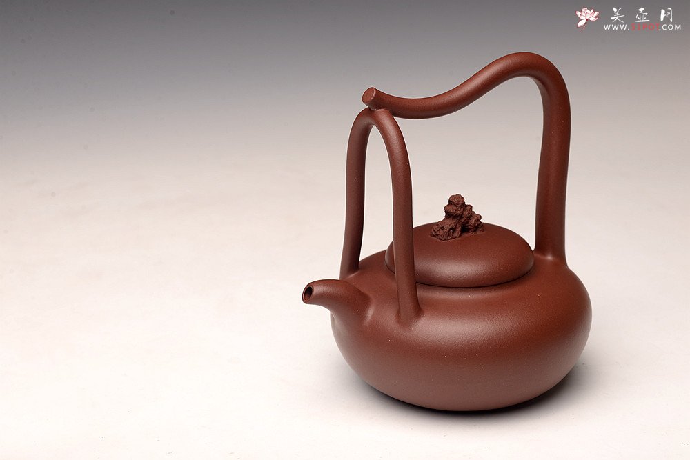 紫砂壶图片：储俊伟丙申夏全手精品 大气磅礴 四号井底槽青 摹古太湖石提梁 - 美壶网