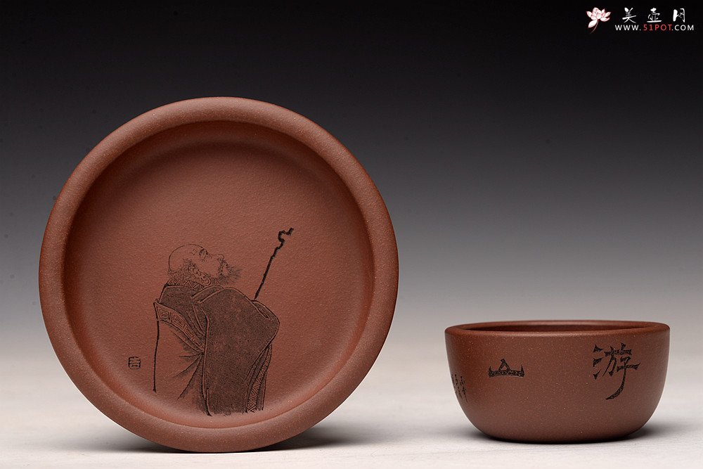 紫砂壶图片：精品紫砂杯 用料做工考究 游心堂主人精刻 送礼自用均佳 仅6套 - 美壶网