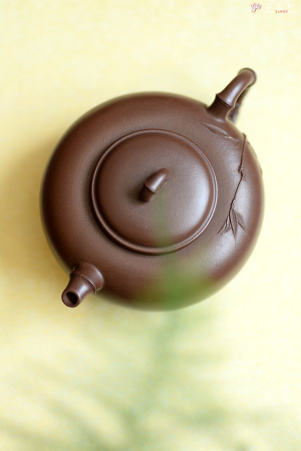 紫砂壶图片：实力派潘丹初丙申夏 优质紫泥  国画入壶 秀雅文气 全手原创福竹o(∩_∩)o - 美壶网