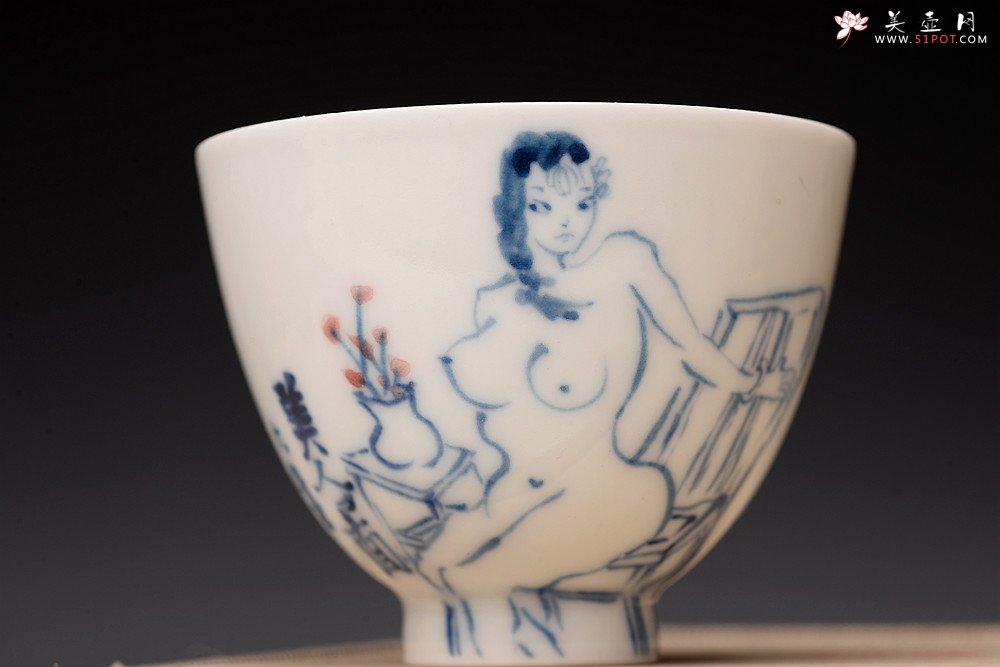 紫砂壶图片：大生（姜寅）玩瓷 朱新建系列 趣味十足 ~ 率性美人品茗对杯 不接受定做 - 美壶网