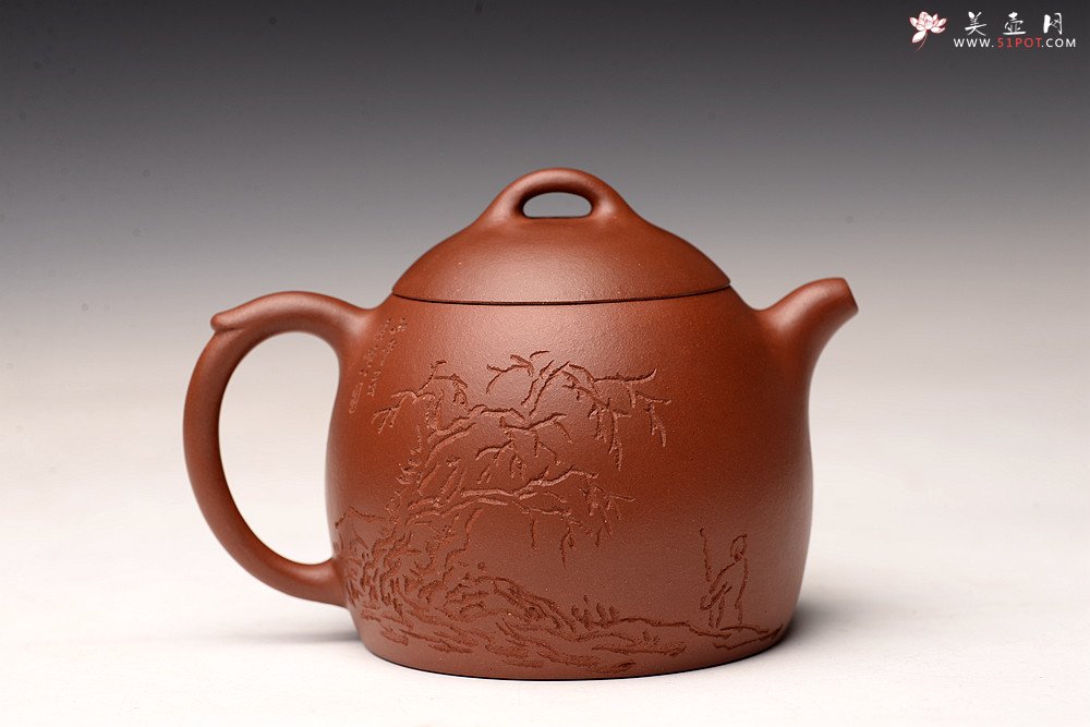 紫砂壶图片：文人作品 全手摹古秦权 储云高徒潘晓鸣装饰 格调高画意深  - 美壶网