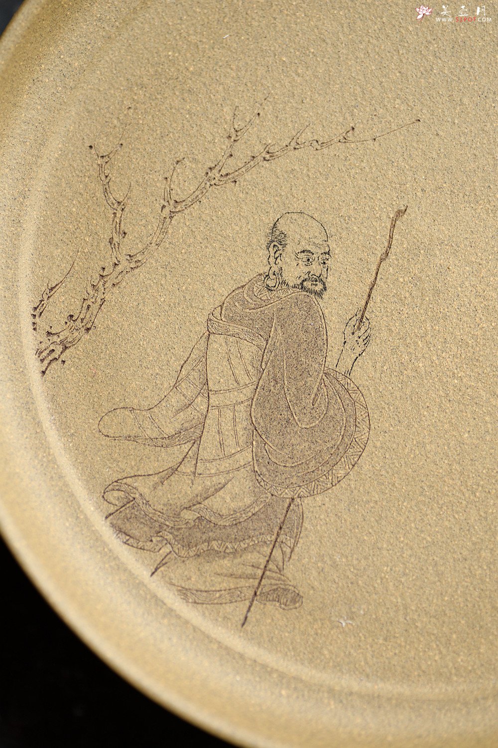 紫砂壶图片：游心堂主人细刻 文气十足 干泡台 赏盘/文盘 - 美壶网