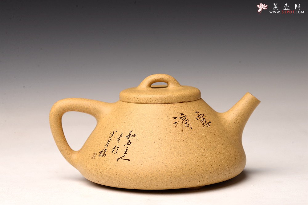 紫砂壶图片：和石夫人孙杨杨全手作品 骨肉均挺 全手子冶石瓢 和石文气装饰 - 美壶网