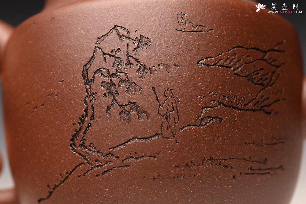 紫砂壶图片：张听刚精心装饰 元瑞 古风秉然 老紫泥调砂 做工精致 - 美壶网