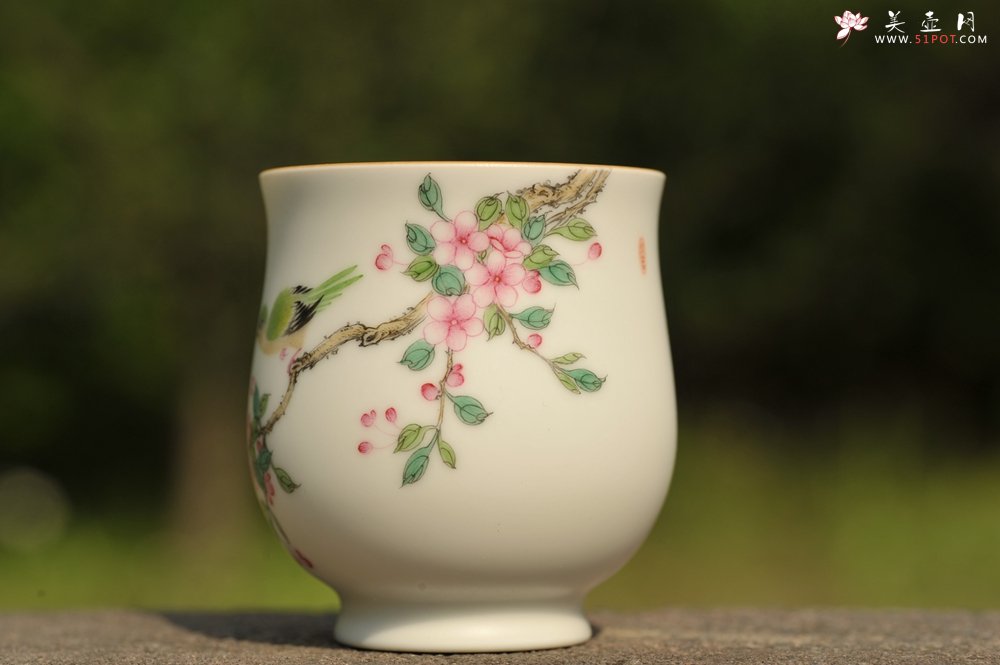 紫砂壶图片：新彩玉光白釉花鸟2 景德镇主人杯 - 美壶网