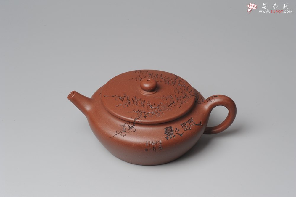 紫砂壶图片：刘华徒弟生益刻绘 全手工桑扁 - 美壶网